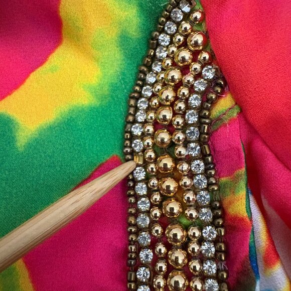 NWT Manish Vaid Colorful Romper Size S Roll Tab Long Sleeve Beaded Embellished - Picture 12 of 16